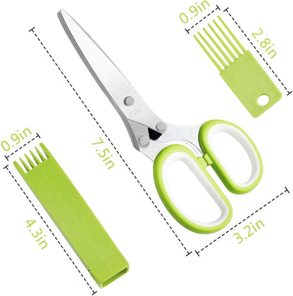 5 Blade Herb Scissors Kitchen Herb Shears Cutter Multipurpose Cutting Shear with 5 Stainless Steel Blades & Safety Cover & Cleaning Comb Salad Sizzors Cilantro Chive Parsley Onion Scissors (Black Red)