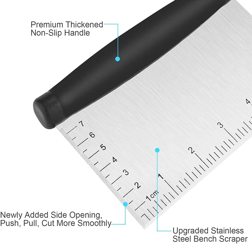UUBAAR Bench Scraper & Chopper - 6 Inch Stainless Steel Dough Cutter with Contoured Grip, Multi-Purpose Kitchen Tool for Baking Cooking, Food Scraper Chopper & Pastry Knife
