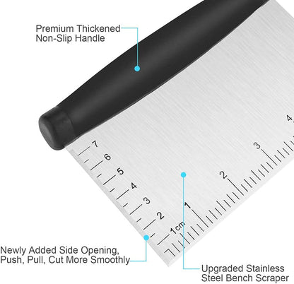 UUBAAR Bench Scraper & Chopper - 6 Inch Stainless Steel Dough Cutter with Contoured Grip, Multi-Purpose Kitchen Tool for Baking Cooking, Food Scraper Chopper & Pastry Knife