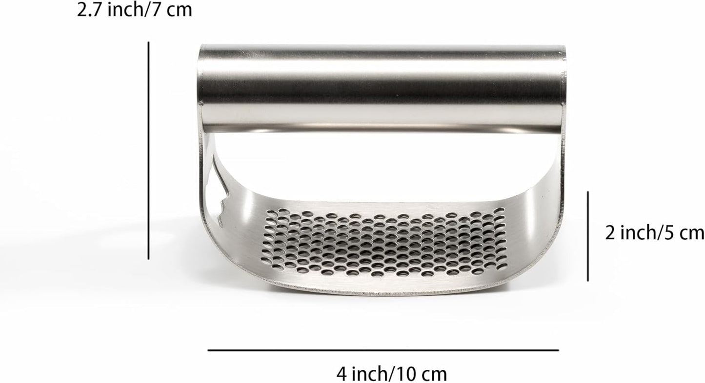 304 Stainless Steel Garlic Press Rocker - Premium Garlic Mincer Garlic Crusher - and Scraper - Comfortable Grip (No opener)