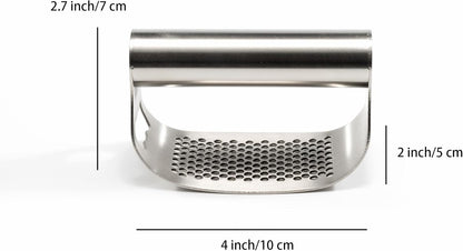304 Stainless Steel Garlic Press Rocker - Premium Garlic Mincer Garlic Crusher - and Scraper - Comfortable Grip (No opener)
