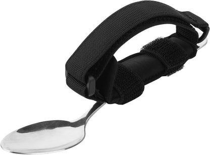 Beautyflier Spoon Fork Universal Cuff Utensil Adjustable Holder Strap for Holding Cutlery, Pens, Toothbrushes for Elderly or Individuals with Weak Grip (Black, Large Size)