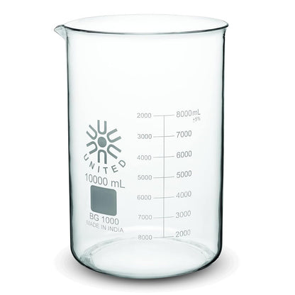 United Scientific™ Chemistry Glassware Measuring Beaker, 1000mL Low Form Griffin, 3.3 Borosilicate Laboratory Glassware, Double Scale Graduated, Autoclavable, ASTM-E960 Compliant, 1 Each