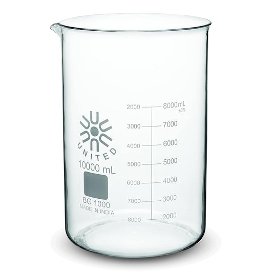 United Scientific™ Chemistry Glassware Measuring Beaker, 1000mL Low Form Griffin, 3.3 Borosilicate Laboratory Glassware, Double Scale Graduated, Autoclavable, ASTM-E960 Compliant, 1 Each