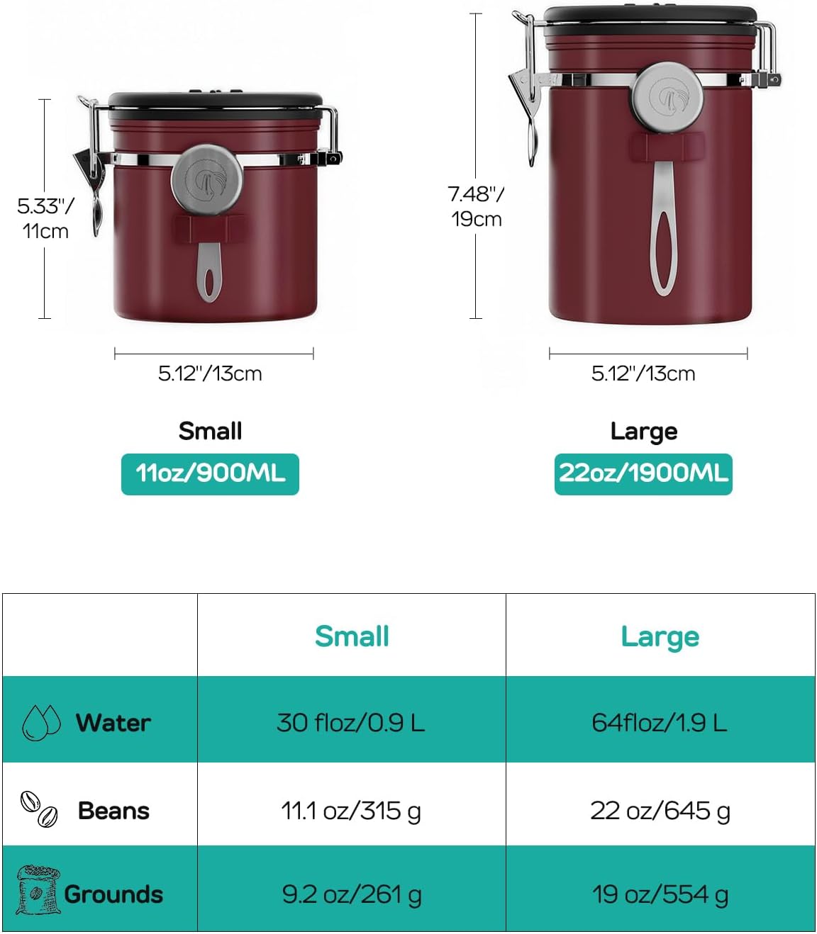 Coffee Gator Stainless Steel Canister - Medium 16oz, Gray Coffee Grounds and Beans Container with Date-Tracker, CO2-Release Valve, and Measuring Scoop - Ideal Coffee Lovers Gifts