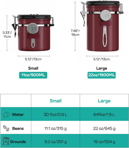 Coffee Gator Stainless Steel Canister - Medium 16oz, Gray Coffee Grounds and Beans Container with Date-Tracker, CO2-Release Valve, and Measuring Scoop - Ideal Coffee Lovers Gifts