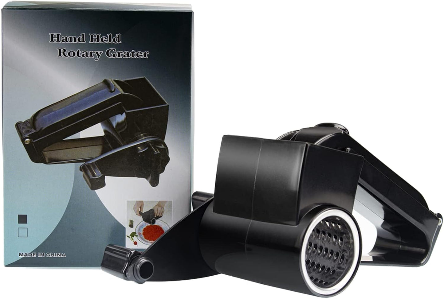 Cheese Grater with Handle, Rotary Cheese Grater,Vegetable, Chocolate, Hard Cheese & Nut Grater,White