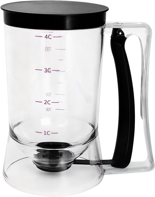 Pancake Batter Dispenser, Kitchen Must Have Tool for Perfect Pancakes, Cupcake, Waffle, Cake & Crepe, Batter Separator Maker with Measuring Label, Easy Pour Baking Supplies for Griddle (Purple)