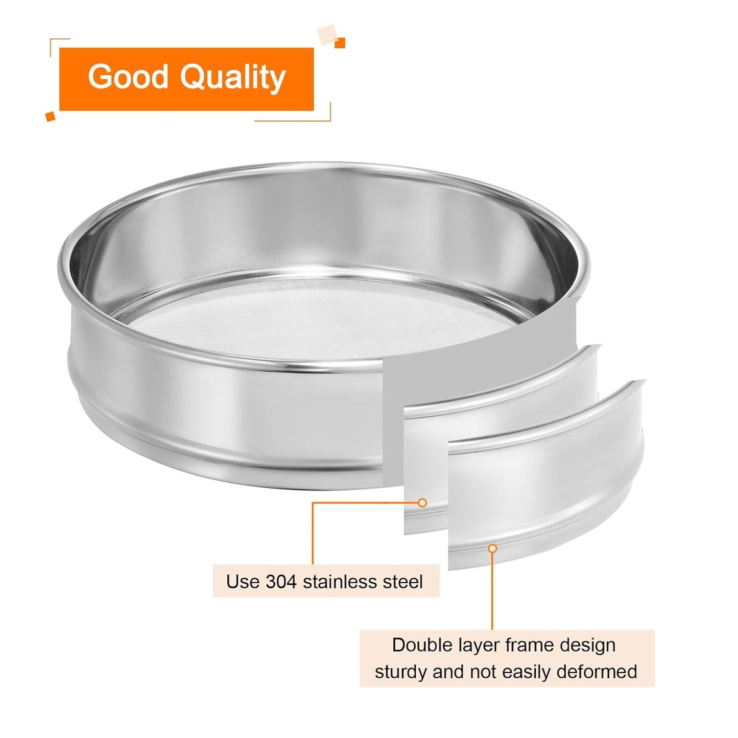 PATIKIL 40 Mesh Lab Sieve, 8" Diameter Test Sieve 304 Stainless Steel Wire Cloth (0.45mm) for Industrial Laboratory - Colors B