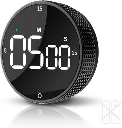 Rechargeable Magnetic Kitchen Timer, LED Countdown/Count-Up Timer, Supports USB-C Charging, with Loud Alarm, 3 Preset Quick Times (5/15/25m), Perfect for Kitchen Cooking, Studying, and Fitness