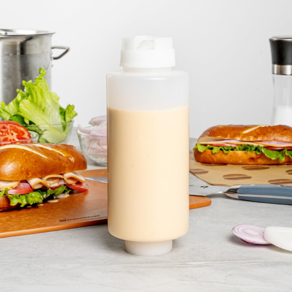 Restaurantware 16oz. FIFO Inverted Plastic Squeeze Bottle with Refill and Dispensing Lids - First In First Out - Perfect for Restaurants Catering and Food Trucks - 1ct box