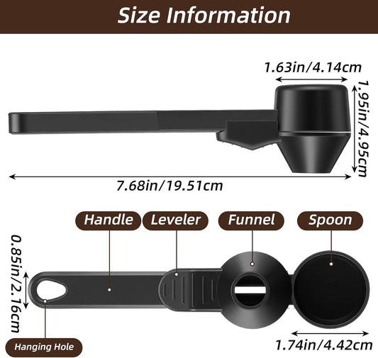 Sibba 2-in-1 Coffee Scoop & Funnel for Refillable Ground Coffee Pods Reusable K Cups Precise Measuring Scoop, Coffees Measuring Scoops with Funnel Tablespoon for Protein Milk Powder, Tea (Black)