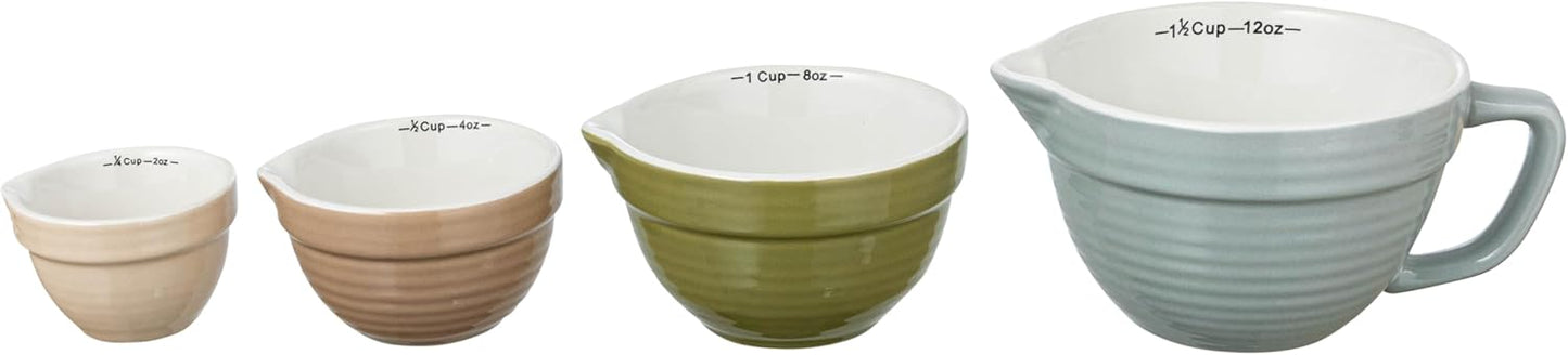 Creative Co-Op Stoneware Batter Bowl Measuring Cups, Set of 4 Sizes, Multicolor