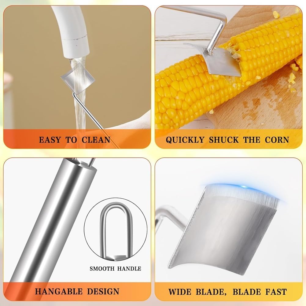 Corn Peeler Stainless Steel Corn Cob Stripping Tool with Hook Long Handle Corn on the Cob Remover Corn Thresher from the Cob Removes Corn Kernels from Corn Cobs In Seconds, Kitchen Gadget