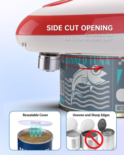 CIRCLE JOY Electric Can Opener, One-Touch Automatic Can Opening with Smooth Edges, Food Safety Handheld Battery-Operated Can Opener for Kitchen and Seniors, Black