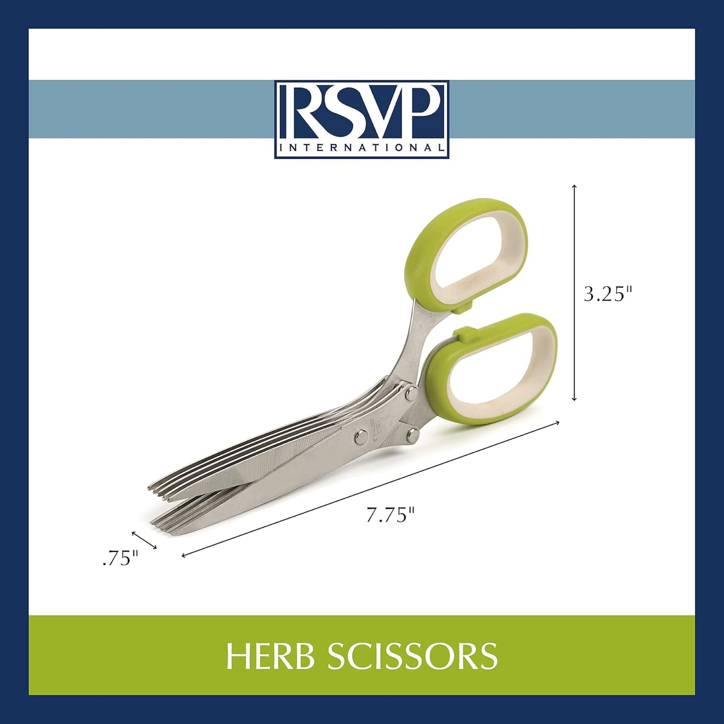 RSVP International Kitchen Tool Collection Herb Scissors with Protective Cover/Blade Cleaner, Dishwasher Safe, 7.75x3.25"