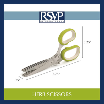 RSVP International Kitchen Tool Collection Herb Scissors with Protective Cover/Blade Cleaner, Dishwasher Safe, 7.75x3.25"