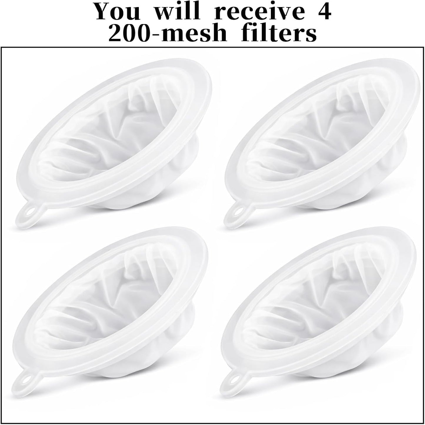 4 Pieces 200 Mesh Strainer, Nylon Straining for 5 Inch Kitchen Funnels Reusable Easy to Clean Food Filter Strainer for Cooking Oil Milk Juice Wine Cheese Whey Grease Coffee grease filter Chia Seeds