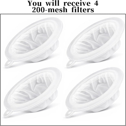4 Pieces 200 Mesh Strainer, Nylon Straining for 5 Inch Kitchen Funnels Reusable Easy to Clean Food Filter Strainer for Cooking Oil Milk Juice Wine Cheese Whey Grease Coffee grease filter Chia Seeds