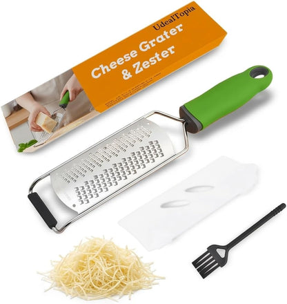 12.2" Cheese Grater, Heavy Duty 304 Stainless Steel Paddle Grater for Kitchen, Handheld Dual-Sided Coarse & Fine Shredder for Block Cheese, Nutmeg, Lemon, Ginger, Chocolate, Dishwasher Safe