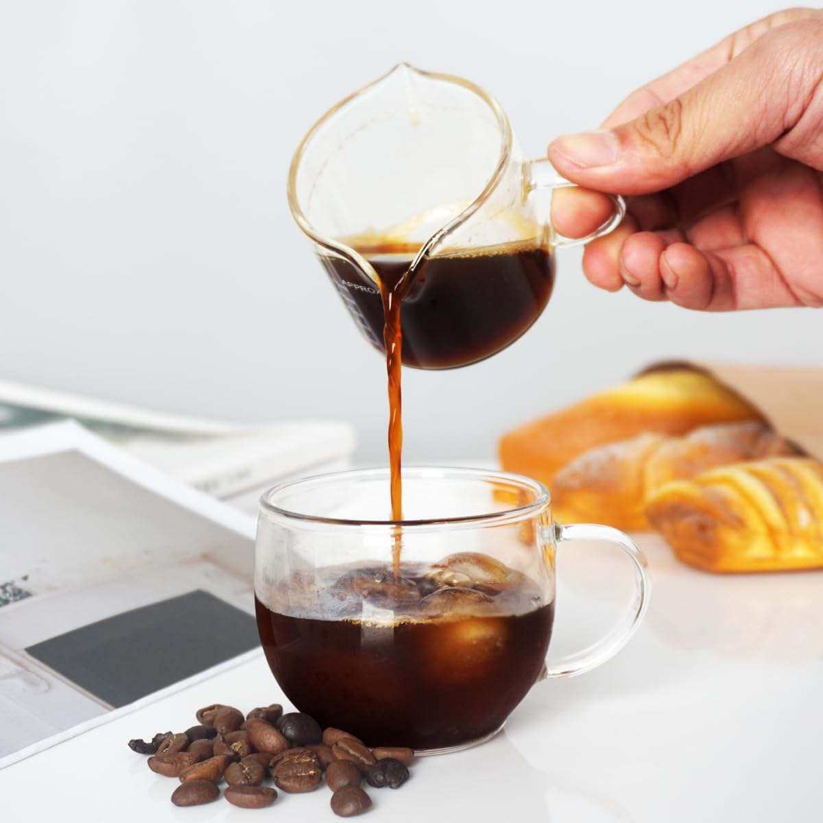 BCnmviku 2 Pack Double Spouts Measuring Triple Pitcher Milk Cup 75ML Espresso Shot Glasses Parts Clear Glass