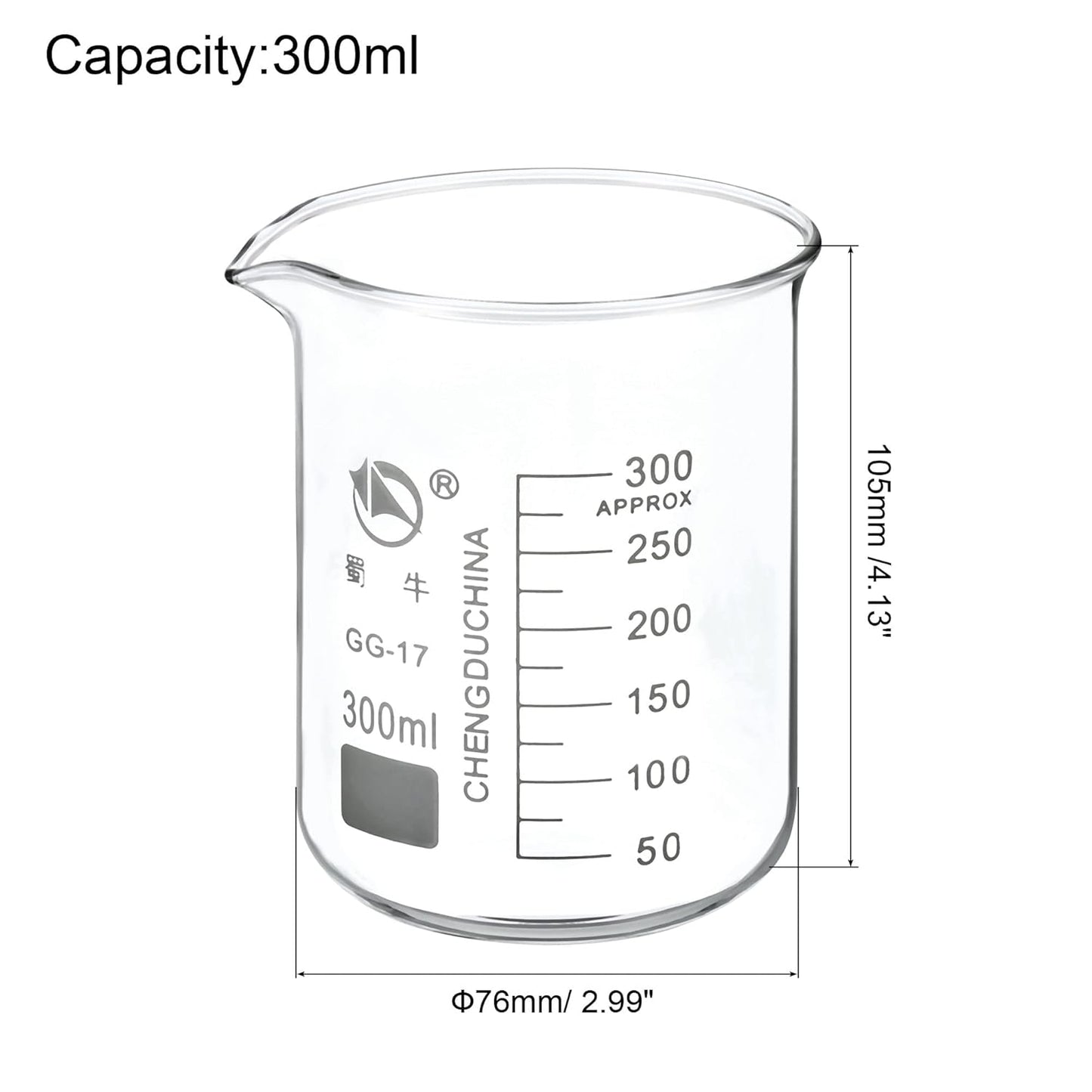 PATIKIL 10ml Low Form Glass Beaker, 3.3 Borosilicate Glass Graduated Printed Scale Measuring Cups with Spout for Kitchen Lab Liquids Transit Boiling