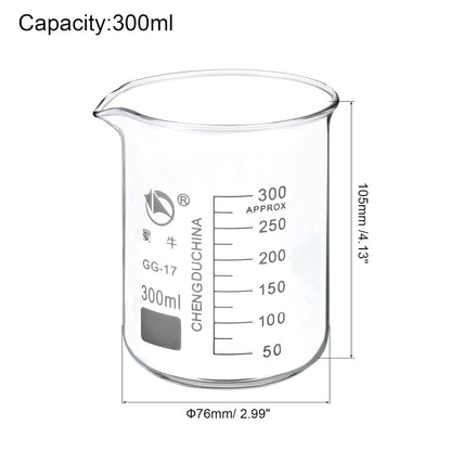 PATIKIL 10ml Low Form Glass Beaker, 3.3 Borosilicate Glass Graduated Printed Scale Measuring Cups with Spout for Kitchen Lab Liquids Transit Boiling