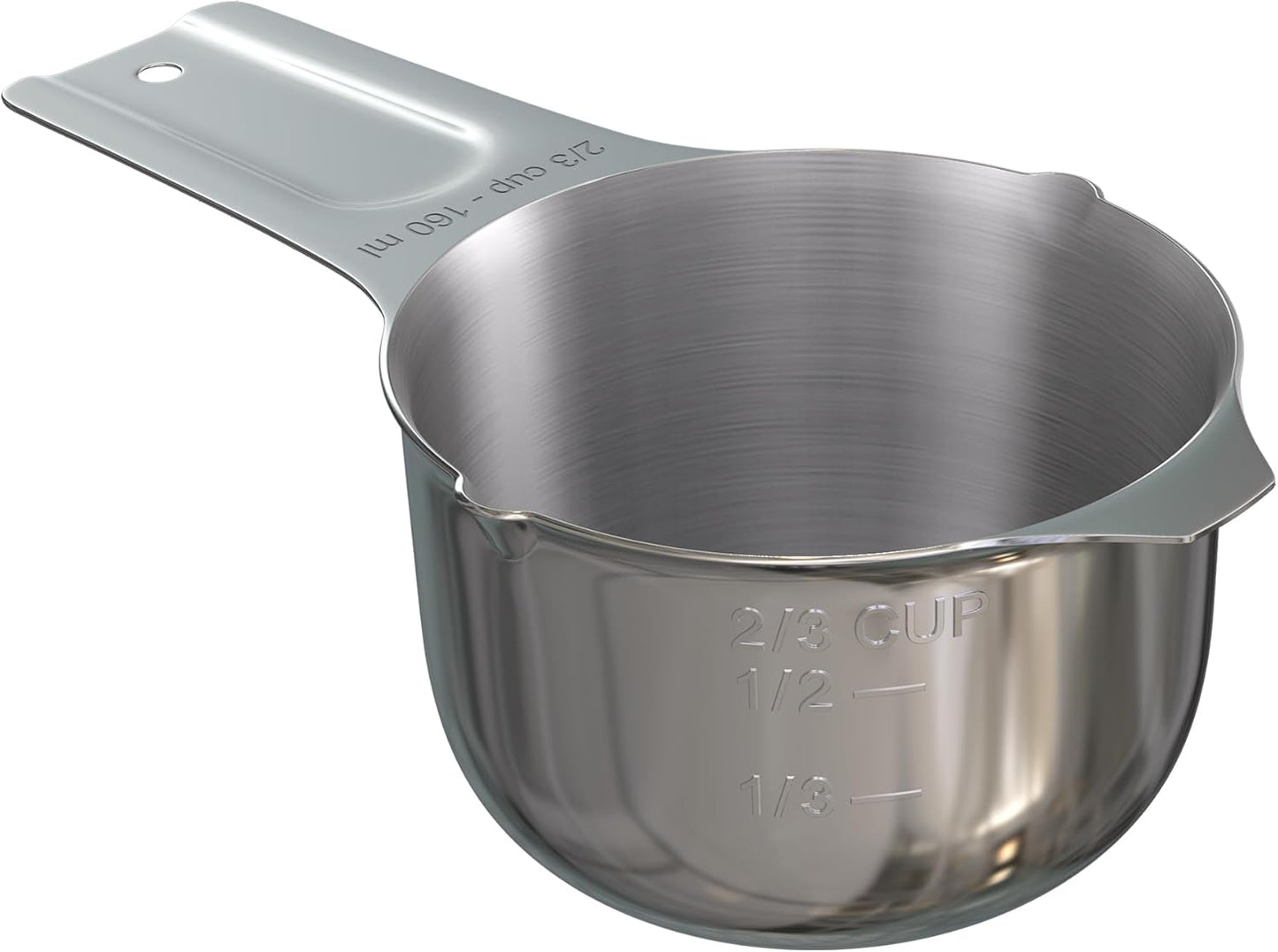 Color Up 2 Cup Measuring Cup, 480ml Stainless Steel Metal, Easy-Pour Spouts, Engraved Markings, Flat Base, Dishwasher Safe, for Dry and Liquid Ingredients