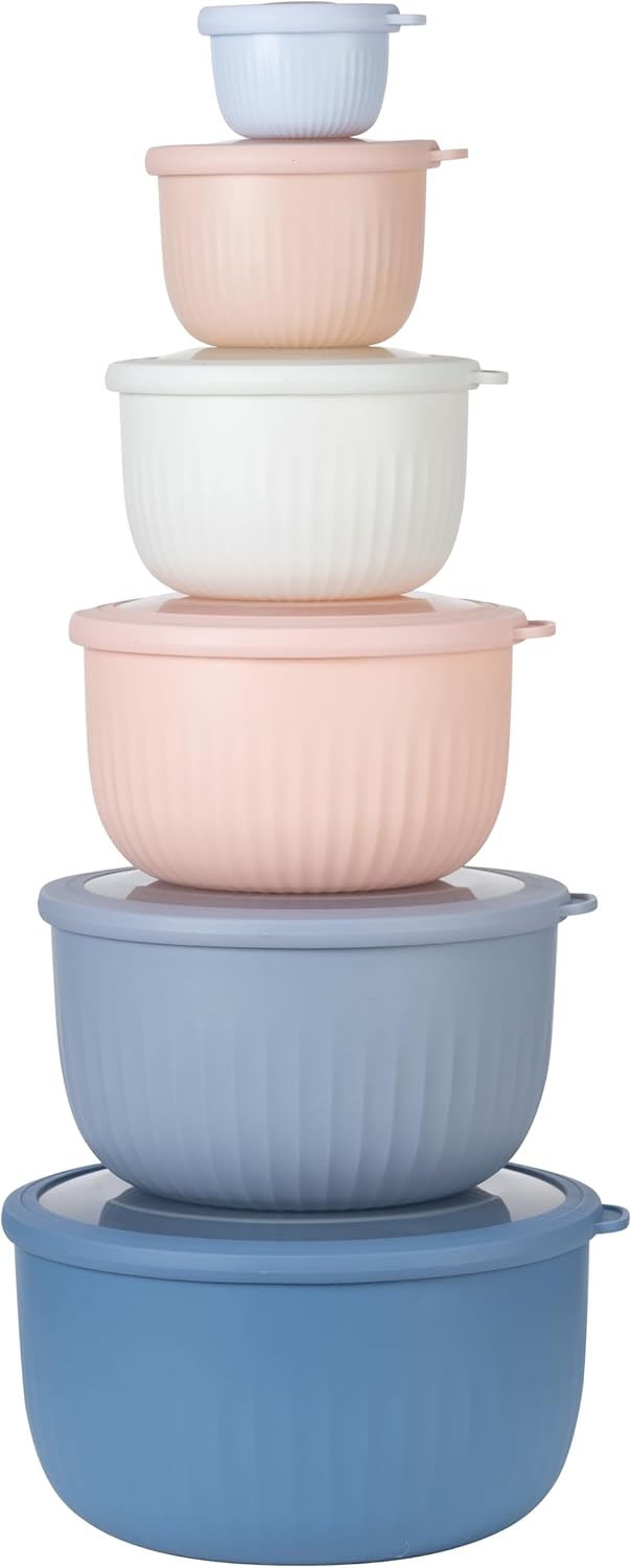 COOK WITH COLOR Prep Bowls with Lids- Wide and Deep Nesting Plastic Small Mixing Bowl Set with Lids, 8 Piece Set - Wide Bowls, Blue