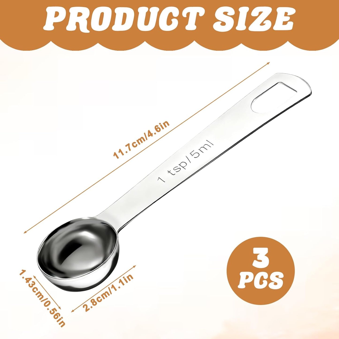 3 PCS Teaspoon Measuring Spoons, 5 ML Teaspoons Measuring Spoon, Stainless Steel 1 Teaspoon Scoop, 1/3 Tablespoon, Short Handle Measuring Teaspoons for Precise Cooking, Baking and Spices Measurement