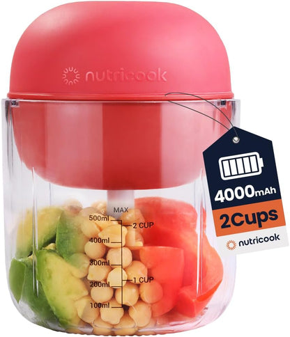 Nutricook Choppi Cordless Electric Vegetable Chopper & Mini Food Processor for Dicing, Shredding, Mincing, and Puree, Portable and Rechargeable, 2-Cup, 500 mL, 4000 mAh Battery, Sage Green