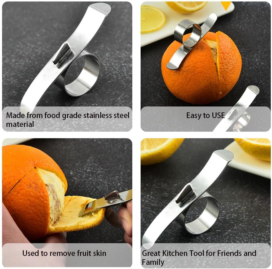 Stainless Steel Orange Peeler Set, Kitchen Fruit Skin Removal Tool, Silver Citrus Peeler Ring with Sharp End, 4 Pack