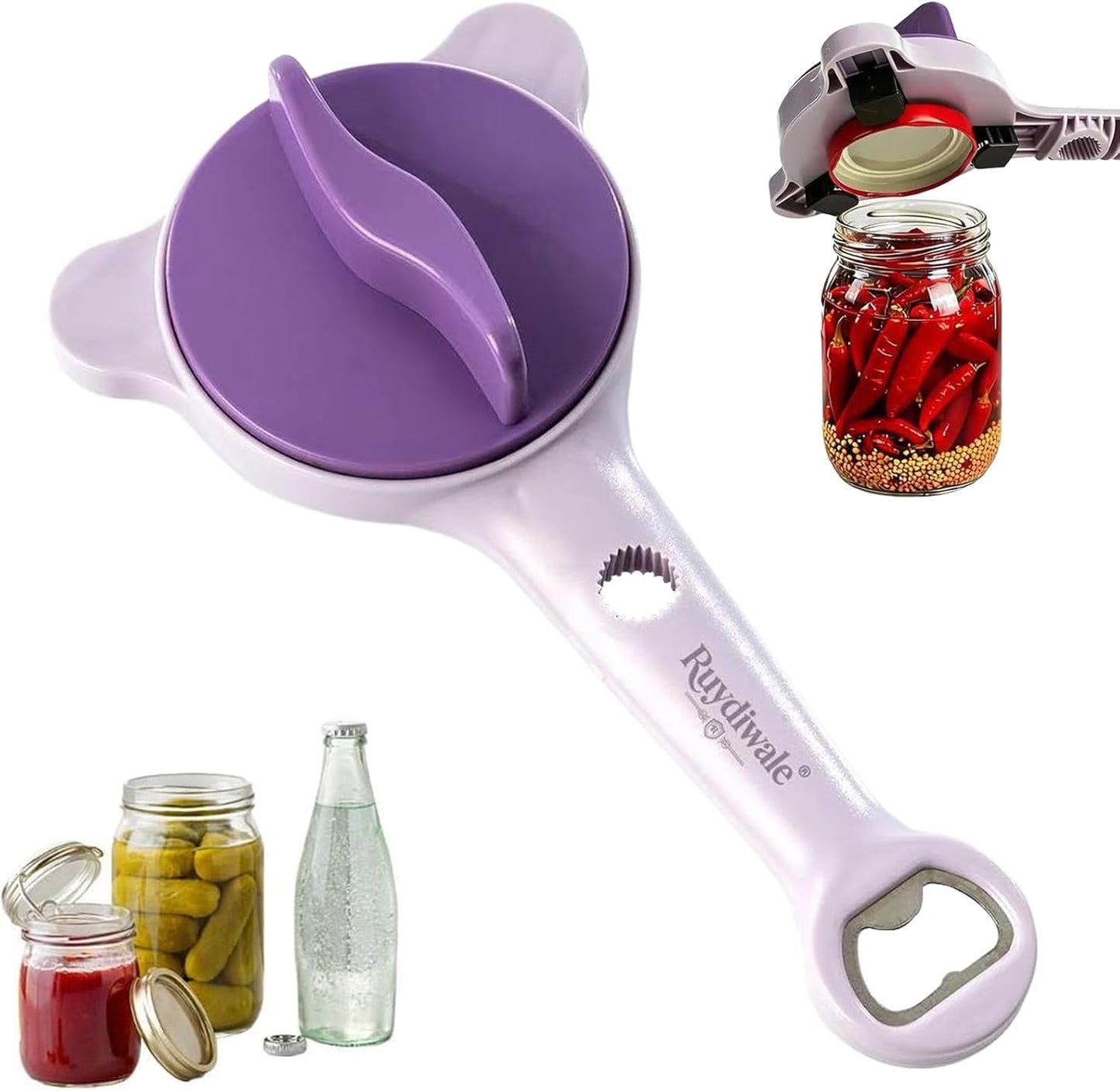 2026 New 4-in-1 Jar Opener - Adjustable Stainless Steel Lid Remover for Seniors & Arthritis Sufferers, Fits Kitchen Jars, Bottles & Cans(White)
