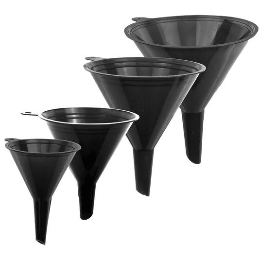 LIQVEE™ Funnel Set (4 Sizes: 122, 101, 76, 50mm) - Durable, Non-Toxic, Food-Grade Plastic funnels for Filling Bottles and containers. Ideal for Kitchen, Garage, or Labs. Perfect for Precise Pouring.