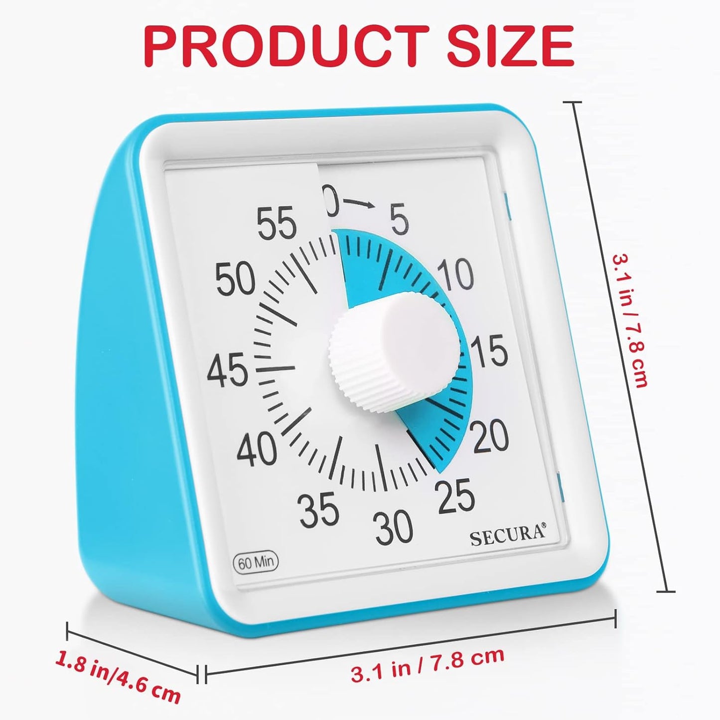 Secura 60-Minute Visual Timer, Classroom Timer, Countdown Timer for Kids and Adults, Time Management Tool for Teaching (Blue & Blue)