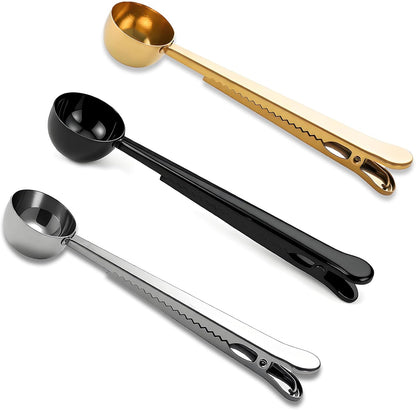 Coffee Scoop Spoon with Bag Clip 2 Pcs,1 Tbsp Stainless Steel Long Handle Measuring Spoons for Ground Coffee and Beans, Loose Tea and Powder(Silver / 15ML)