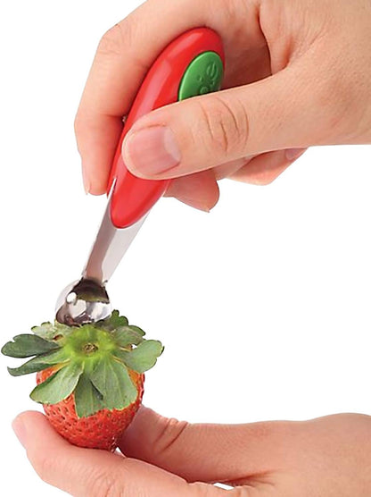 Joie Strawberry Huller and Slicer, Berry Preparation Set, Baking Tools, Red