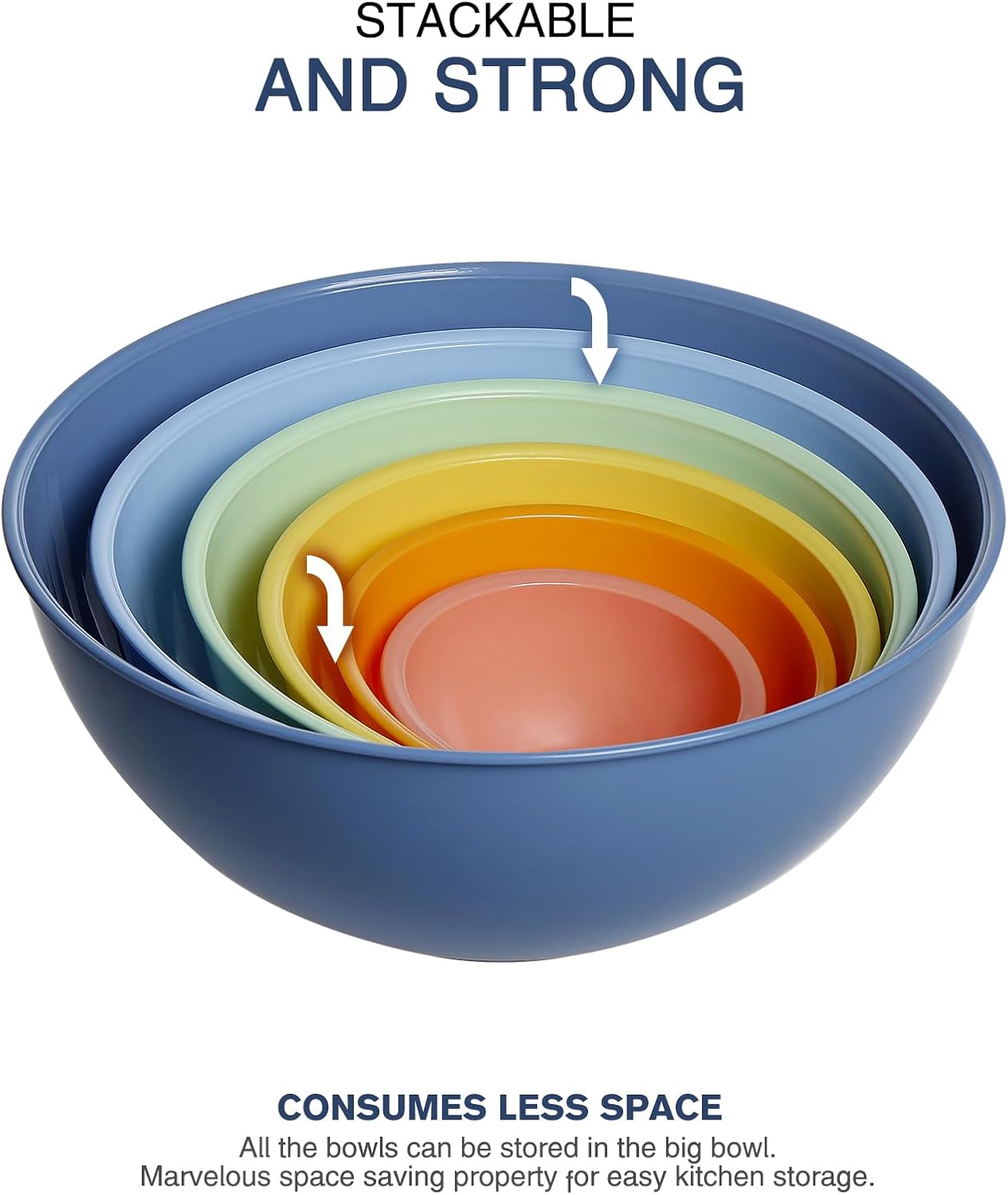 Greentainer Plastic Mixing Bowls with Lids Set for Kitchen, 6 Set Nesting Bowls for Mixing, Baking, Prepping, Cooking and Serving Food, Mixing Bowls Dishwasher, Microwave Safe