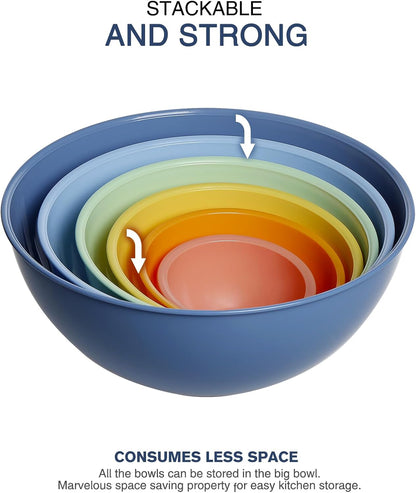 Greentainer Plastic Mixing Bowls with Lids Set for Kitchen, 6 Set Nesting Bowls for Mixing, Baking, Prepping, Cooking and Serving Food, Mixing Bowls Dishwasher, Microwave Safe