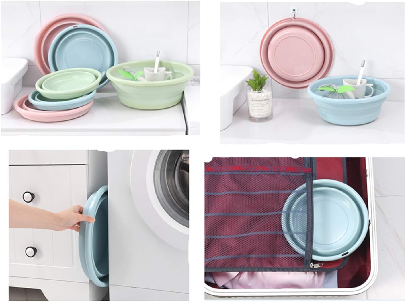 Multi-purpose Collapsible Dish Tub Bowl BPA-Free Round Lightweight Collapsible Wash Basin (Pink)