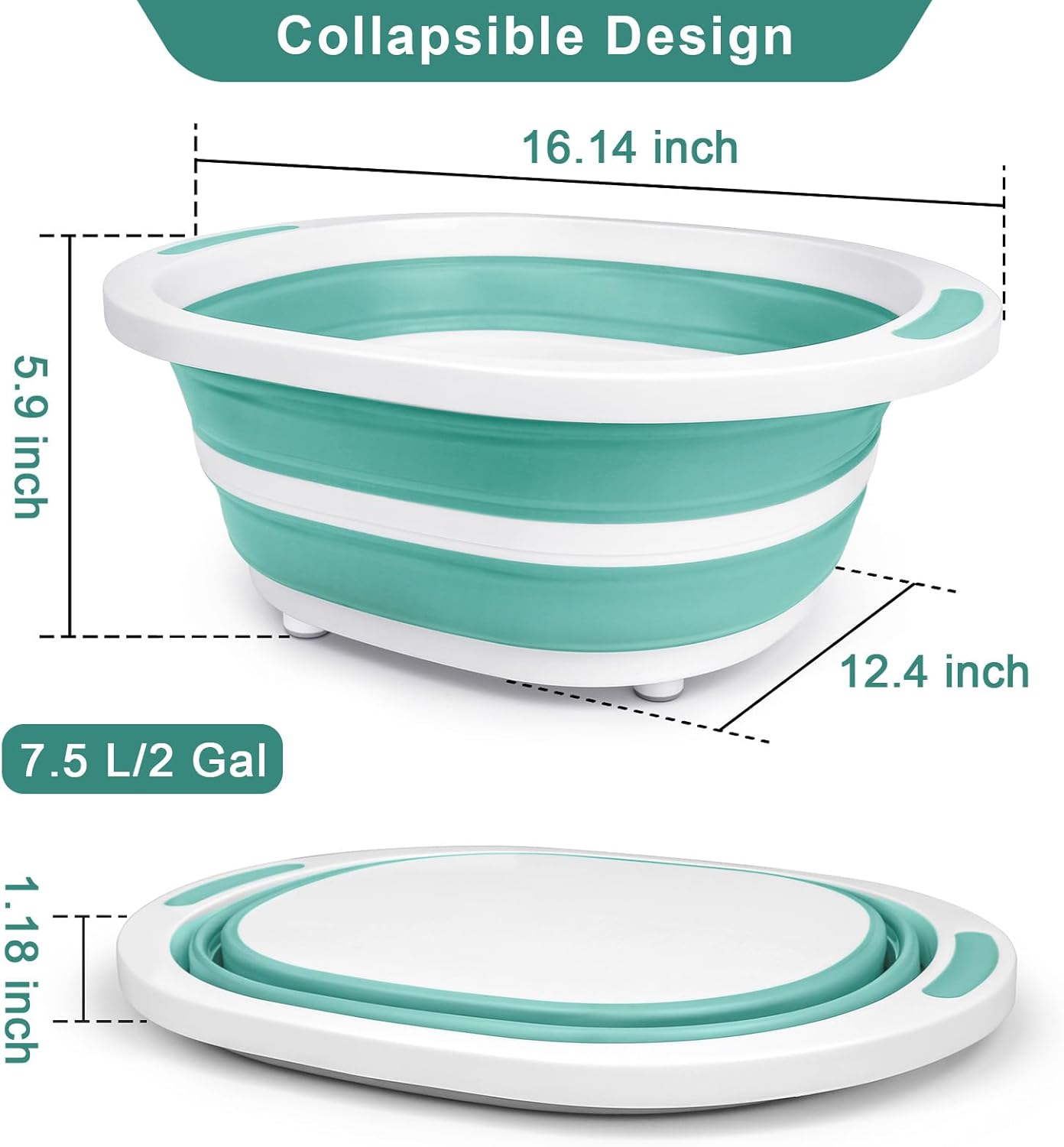 Collapsible Wash Basin for Baby Bottles, Cutting Board for Kitchen, BBQ Prep Tub for RV Home Foldable Dish Pan for Kitchen Sink, Ice Beverage Tubs Cleaning Supplies for Outdoor Camping Veggies Washing