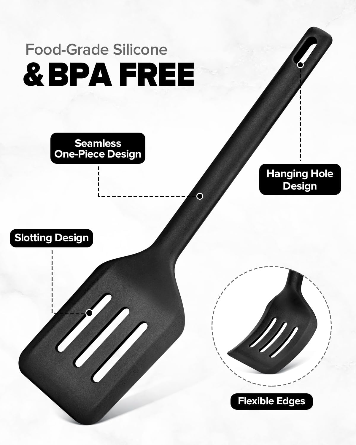 Silicone Kitchen Utensils Set, Heat Resistant Cooking Utensil with Spoon, Scraper, Spatula, Basting Brush & Tongs, BPA-free Non-stick Cookware for Frying, Basting, Serving, Grilling (6 Pack) (GREY)