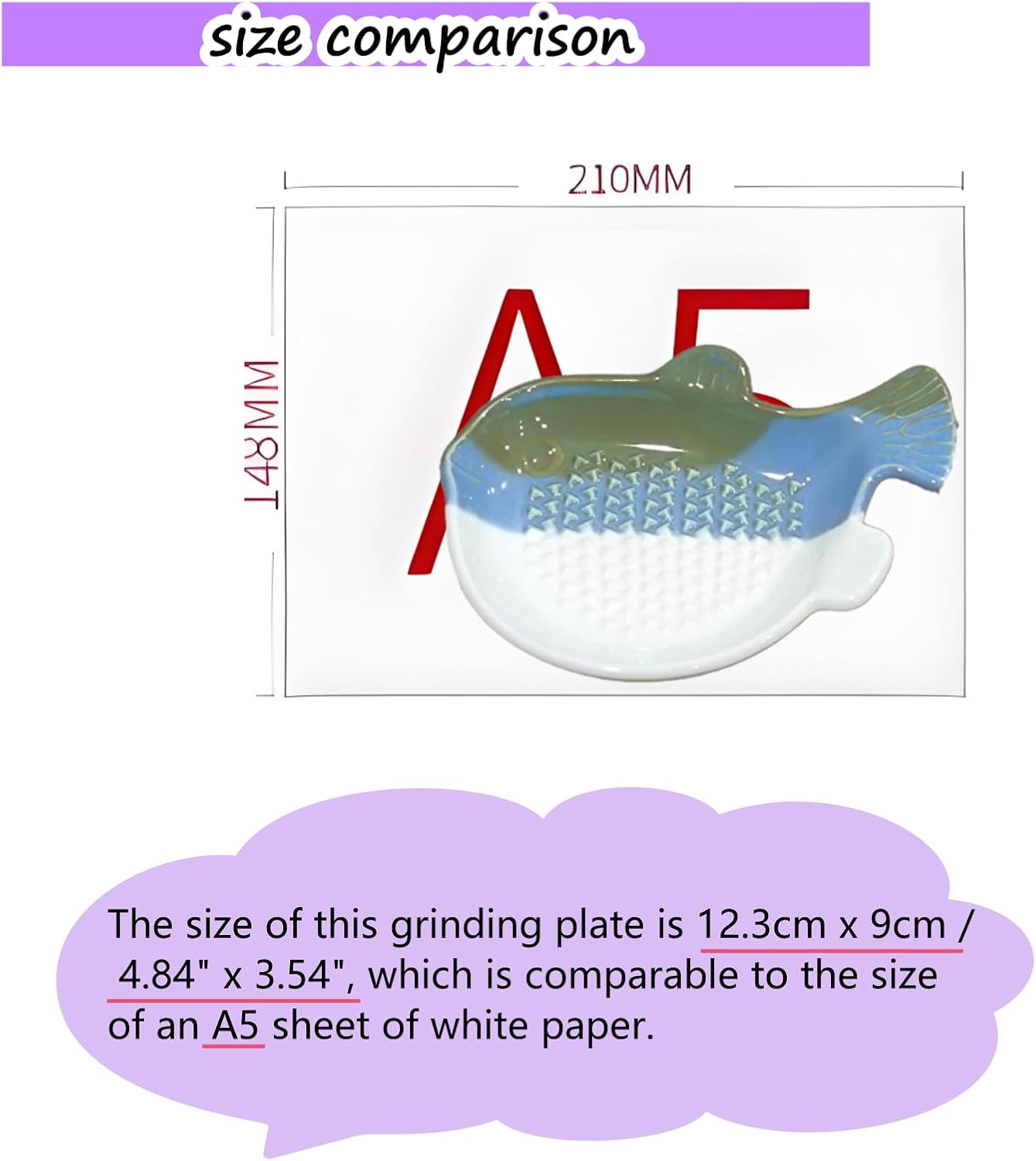 1PCS Ceramic Fish-Shaped Ginger Grater Plate with Cleaning Brush for Kitchen Gadget Ginger Garlic Spices (4.8"x3.5")