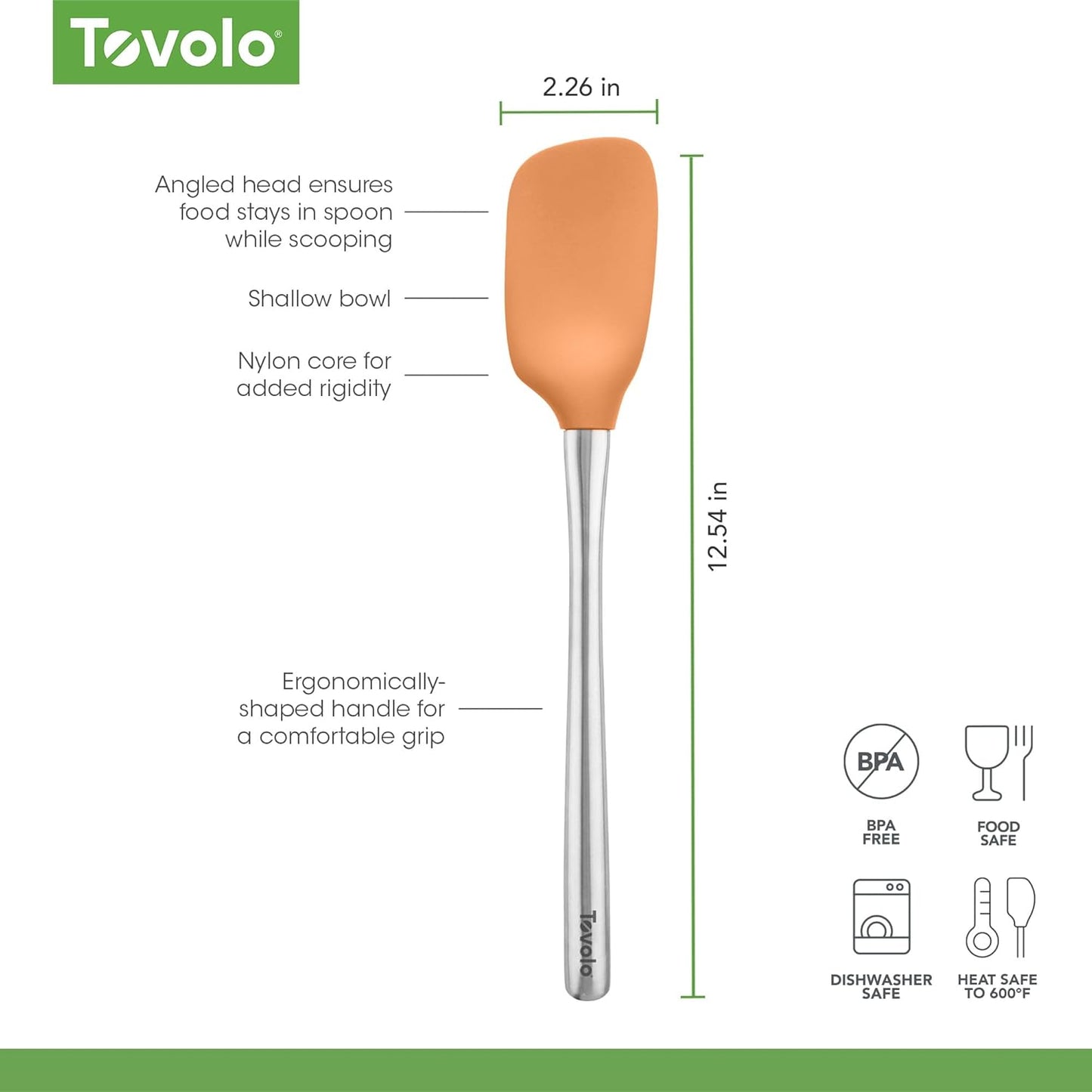 Tovolo Flex Core Silicone Spatula Spoonula Set of 2 for Non Stick Cast Iron Cooking & Baking, Dishwasher Safe Heat Resistant BPA Free Long Stainless Steel Handle Kitchen Utensil, Charcoal Gray