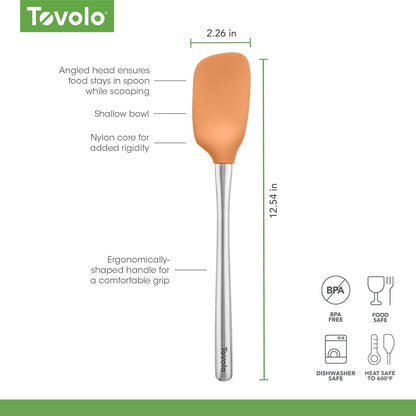 Tovolo Flex Core Silicone Spatula Spoonula Set of 2 for Non Stick Cast Iron Cooking & Baking, Dishwasher Safe Heat Resistant BPA Free Long Stainless Steel Handle Kitchen Utensil, Charcoal Gray