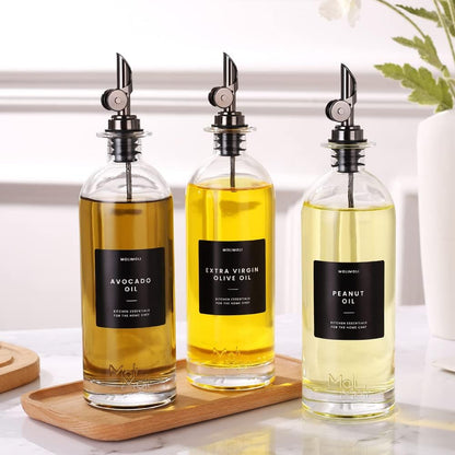 Molimoli - Premium Olive Oil Dispenser Bottles for Kitchen with Pourer - Oil and Vinegar Dispenser Set, Glass Dispenser for Kitchen, Dispenser Bottle of 350ml - Set of 2