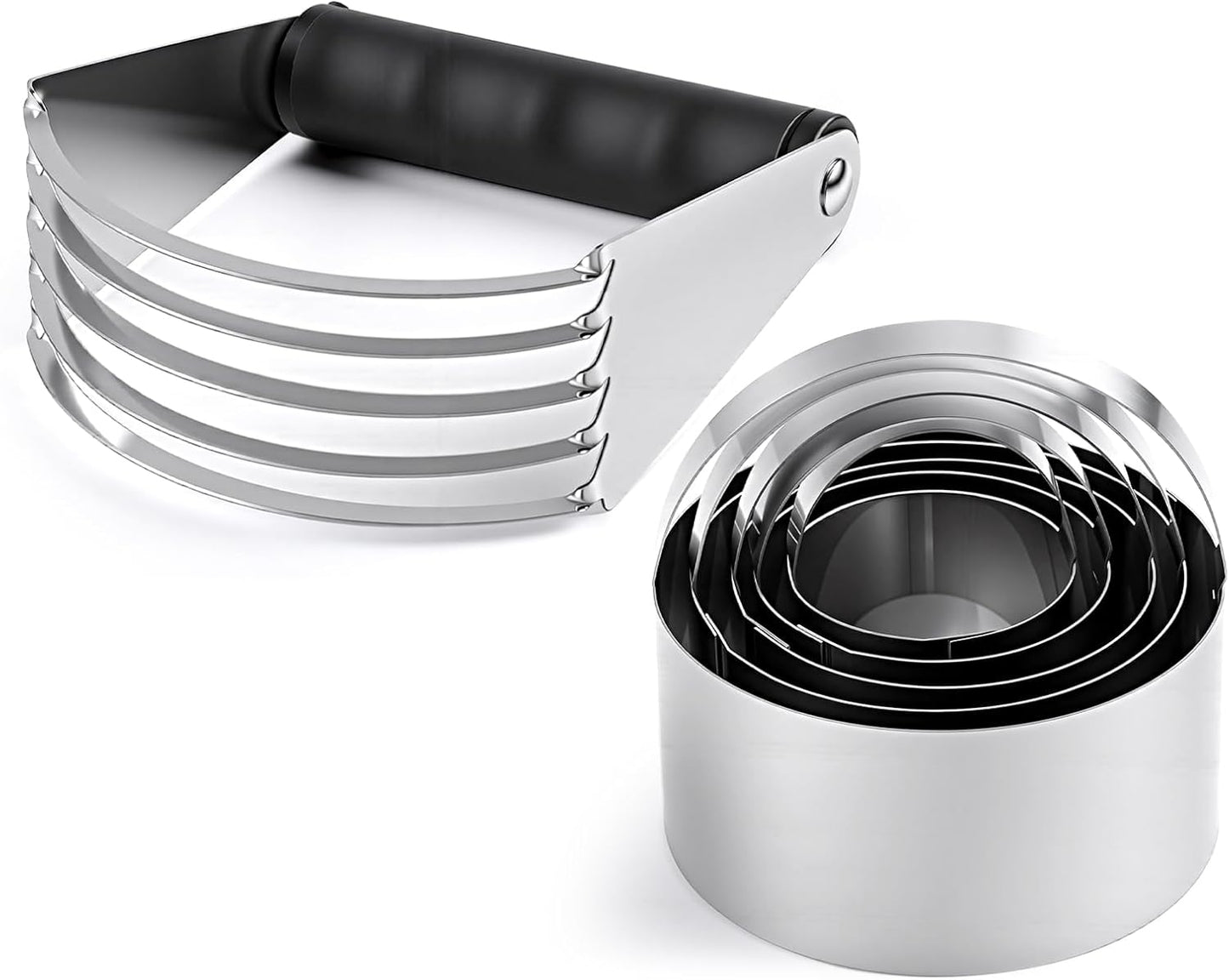 Ninsula Pastry Cutter Set, Stainless Steel Professional Pastry Blender with Biscuit Cutter, Heavy Duty Dough Blender with Soft Grip for Easy Mixing(Black)