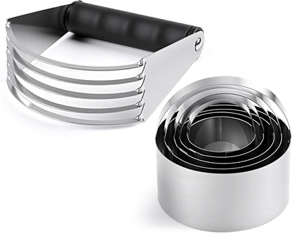 Ninsula Pastry Cutter Set, Stainless Steel Professional Pastry Blender with Biscuit Cutter, Heavy Duty Dough Blender with Soft Grip for Easy Mixing(Black)