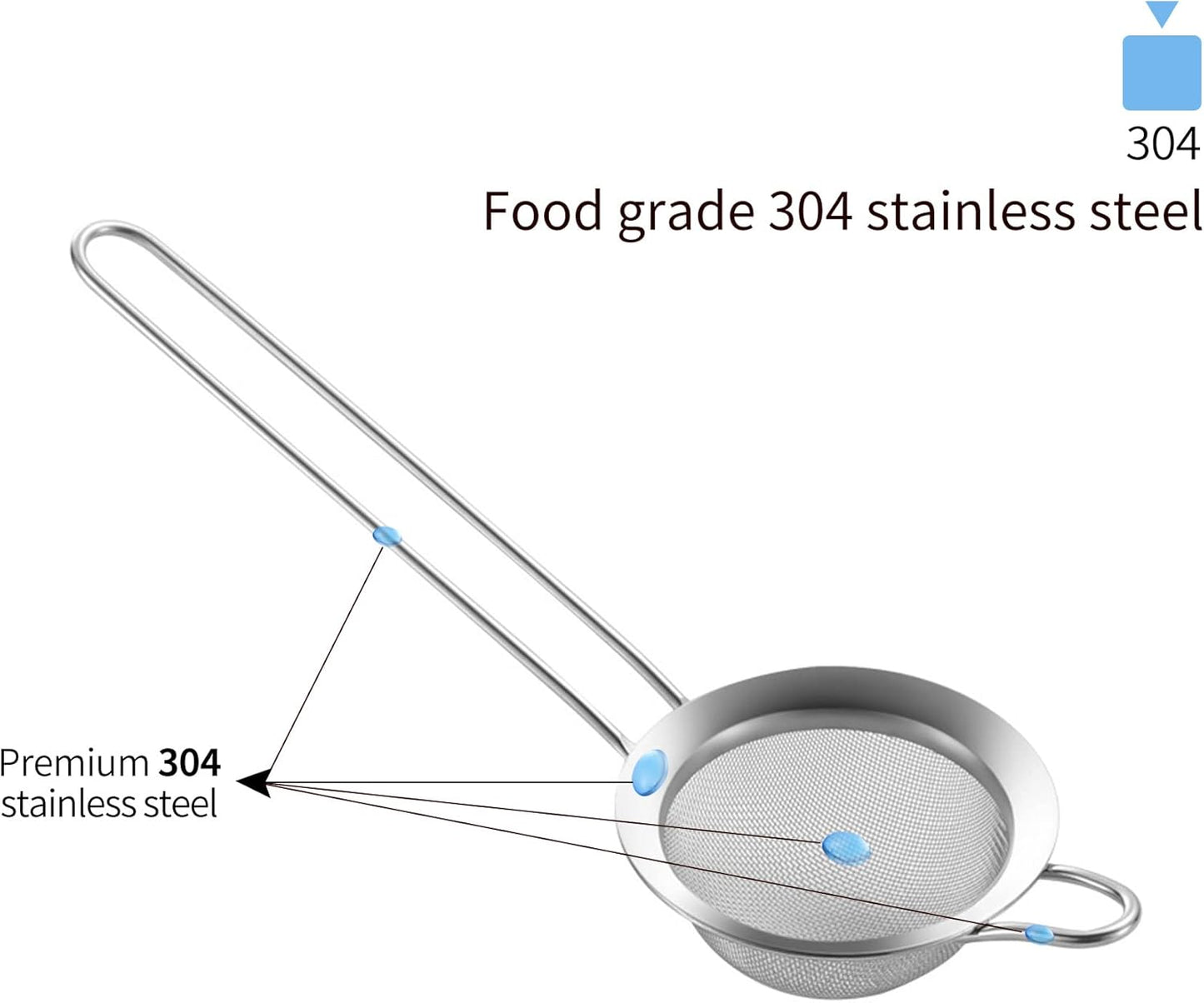 304 Stainless Steel Fine Mesh Strainers for Kitchen, Colander-Skimmer with Handle, Sieve Sifters for Food, Tea, Rice, Oil, Noodles, Fruits, Vegetable