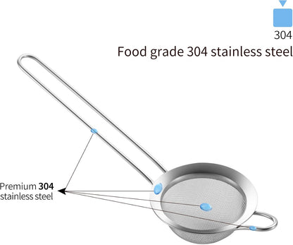 304 Stainless Steel Fine Mesh Strainers for Kitchen, Colander-Skimmer with Handle, Sieve Sifters for Food, Tea, Rice, Oil, Noodles, Fruits, Vegetable